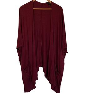 Susan Graver Womens Weekend‎ Open Kimono Cardigan L Burgundy Liquid Knit